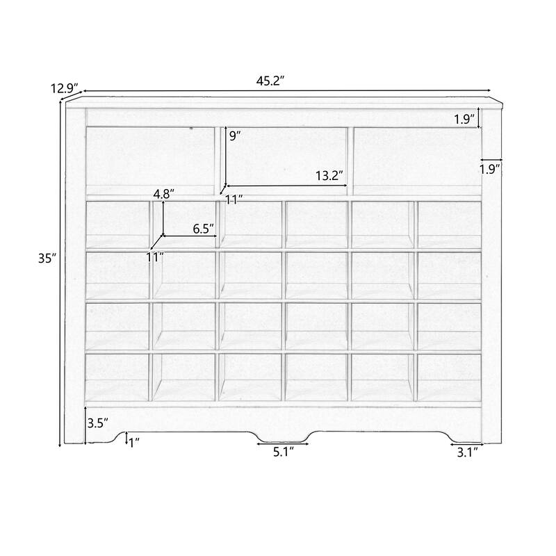Shoe Cabinet Console, Square Lattice Shoe Storage Cabinet with Curved Base, 24 Pair Wood Shoe Rack for Entryway