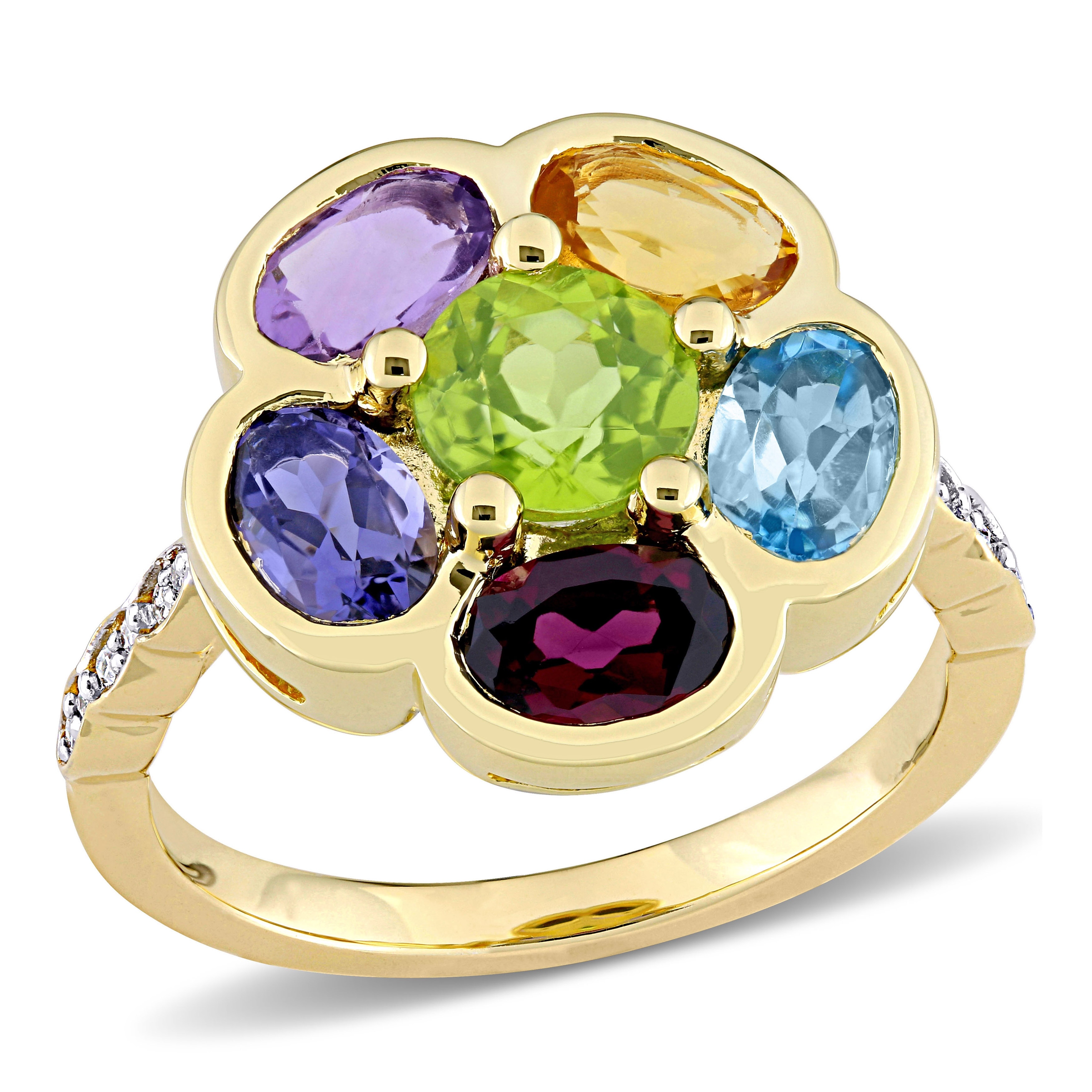 Miadora Gemstone and Diamond Accent Composite Flower Ring in Yellow Plated Sterling Silver