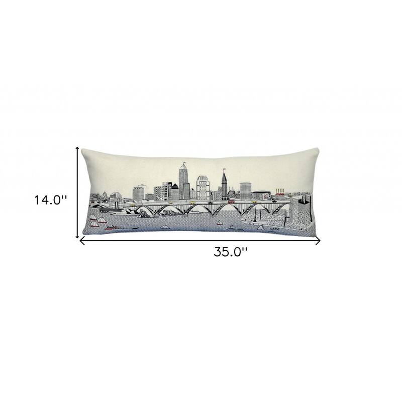 35" White Cleveland Daylight Skyline Lumbar Decorative Pillow