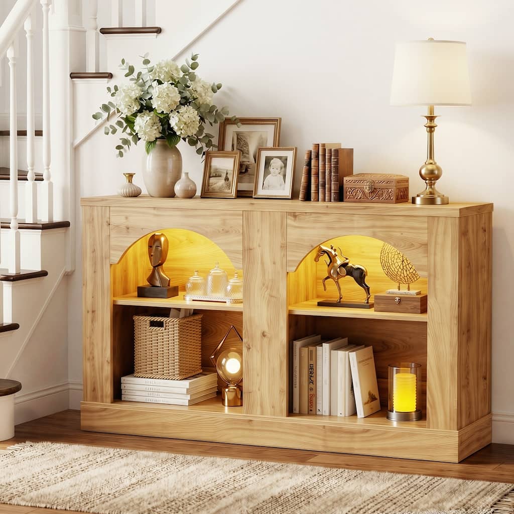 47'' W Bookshelves with LED Light, Display Bookcase Toy Storage with Adjustable Shelves
