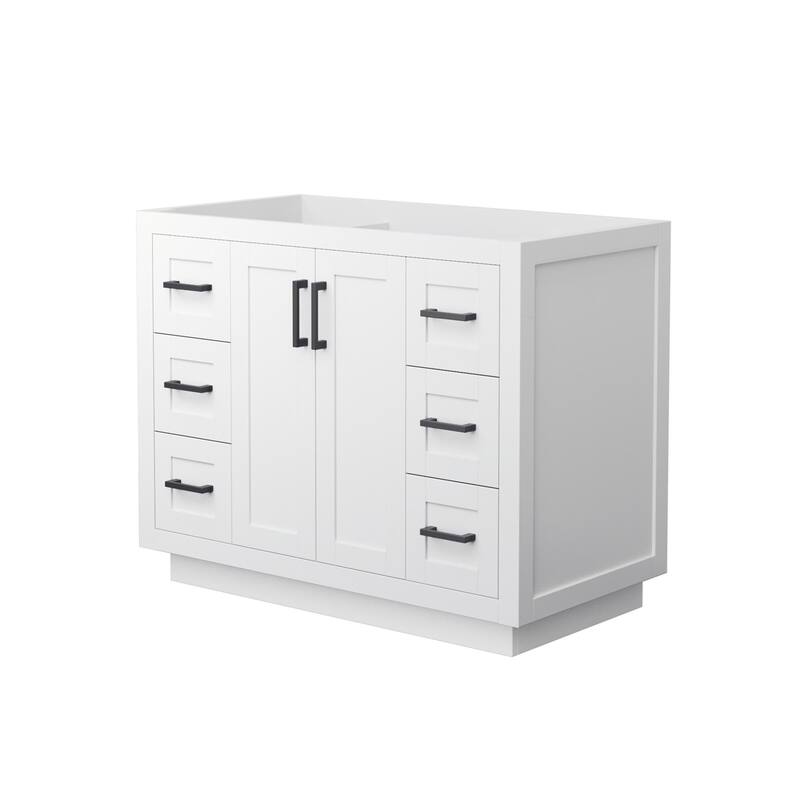 Wyndham Collection Miranda 42" Single Free Standing Vanity Cabinet - White / Matte Black Hardware