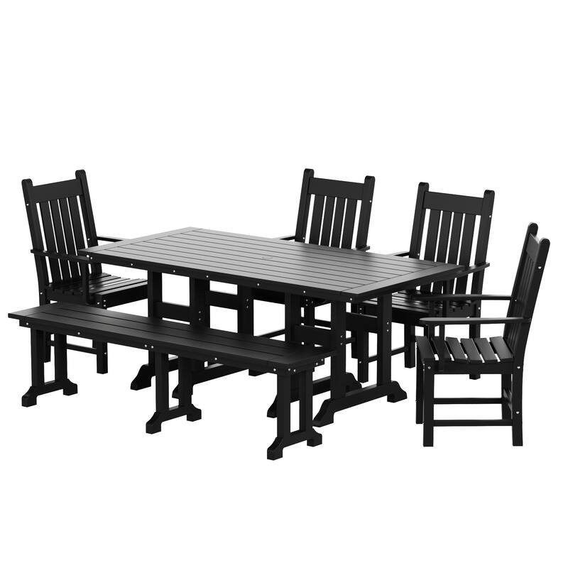 Laguna Hdpe All Weather Outdoor Patio Dining Set with Rectangle Table, Arm Chairs and Bench (6-Piece Set)