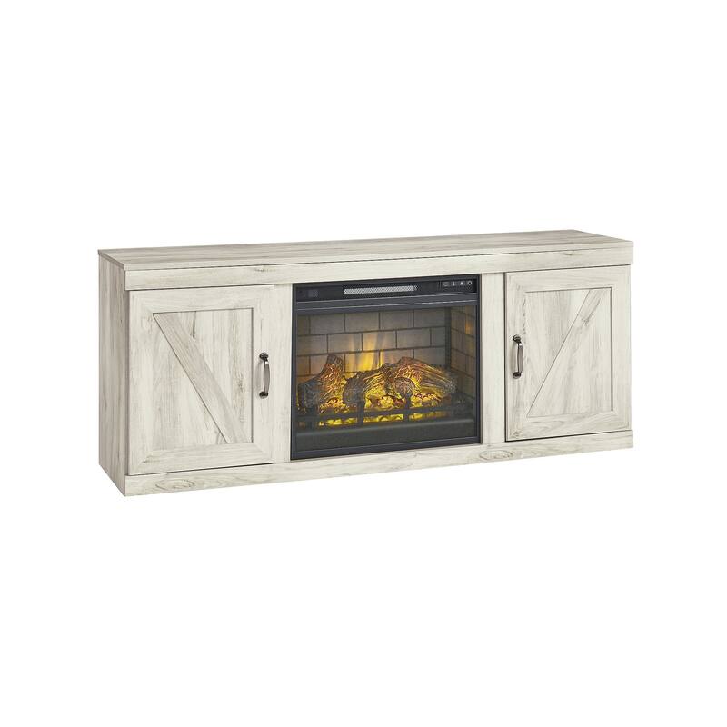 Signature Design by Ashley Bellaby Whitewash 60" TV Stand for TVs up to 69" with Electric Fireplace - 60"W x 15.5"D x 24.5"H