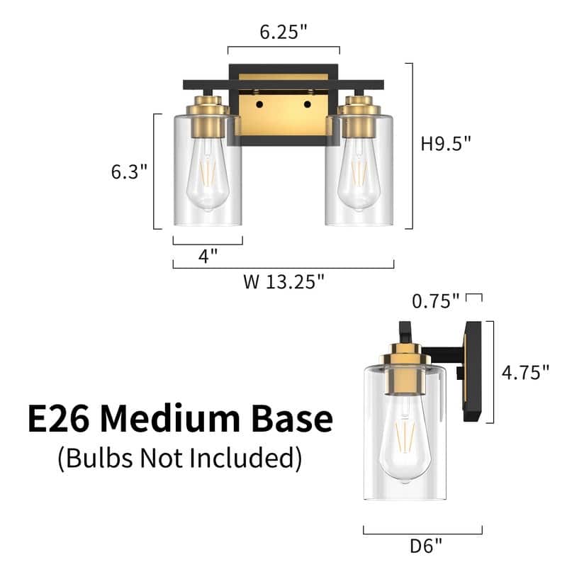 KAWOTI Rive 2-Light Antique Brass Dimmable Modern Bathroom Vanity Light