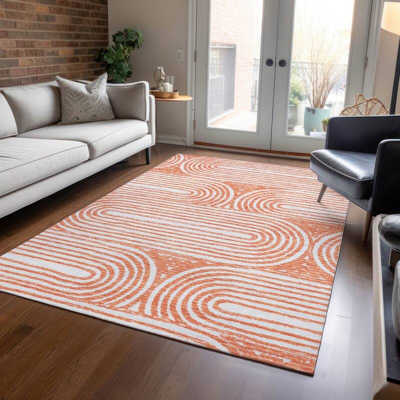 Machine Washable Indoor/ Outdoor Modern Vibes Chantille Rug - Salmon - 2'6" x 3'10"