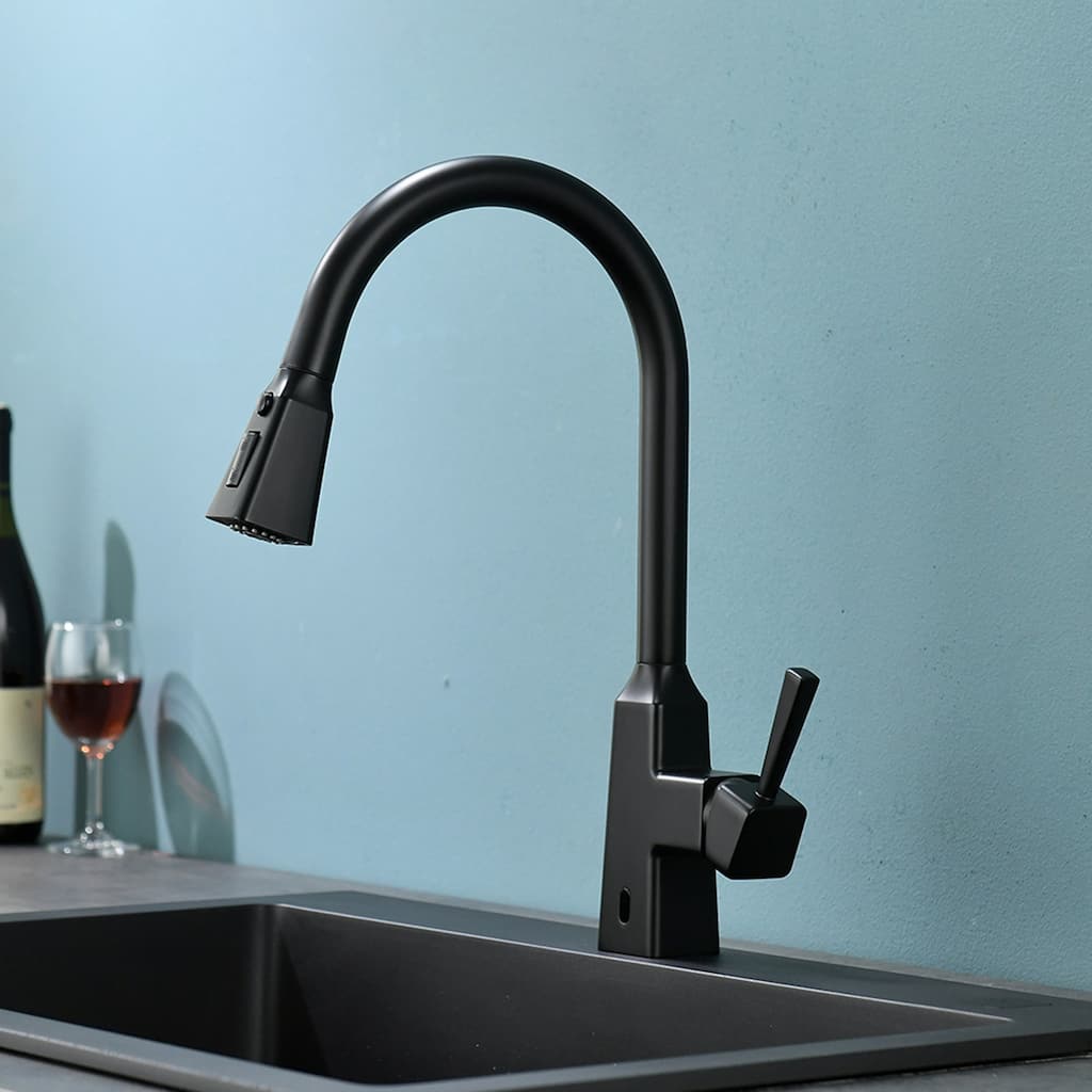 Single Handle Matte Black Deck Mount Touchless Kitchen Faucet - 8.4 inch *16.1 inch