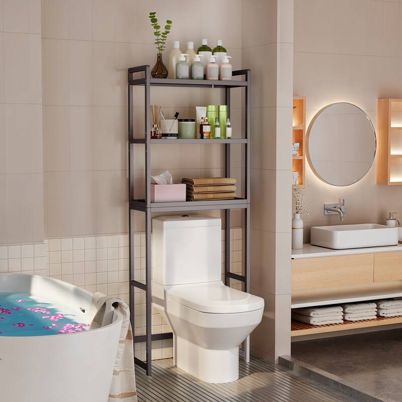 Over The Toilet Storage, 3-Tier Bamboo Bathroom Organizer with Adjustable Shelf