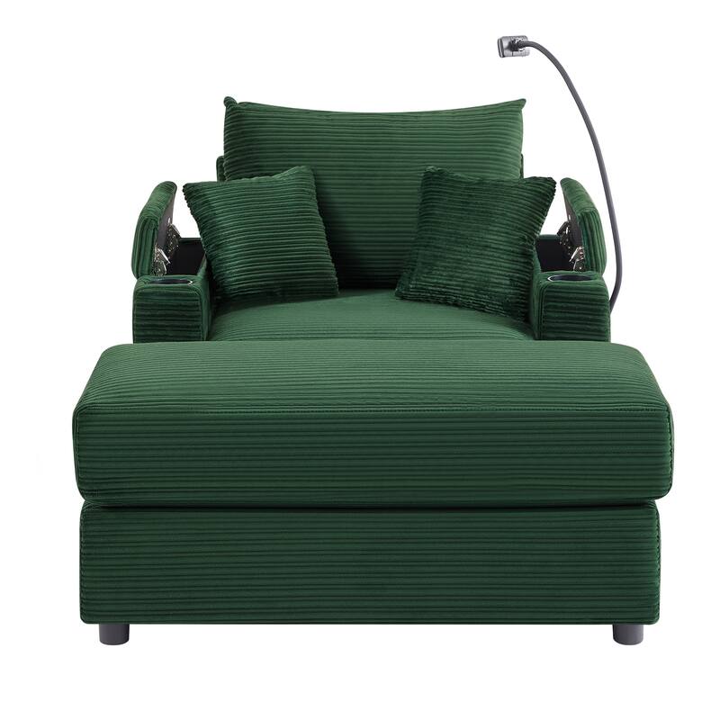 Corduroy Armchair with Footrest & USB