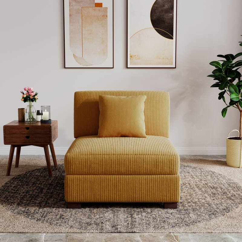 Upholstered Corduroy Modular Sectional Sofa with 2 throw pillows