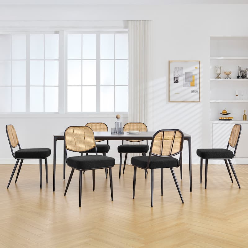 Upholstered Rattan Dining Chairs Set of 2 Side Chair - 33.86"H x 18.9"W x 22.83"D