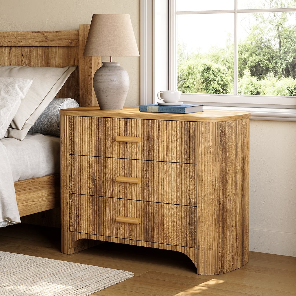 31.5'' Wide Large Fluted Nightstands, Oversized 3 Drawer Night Stand