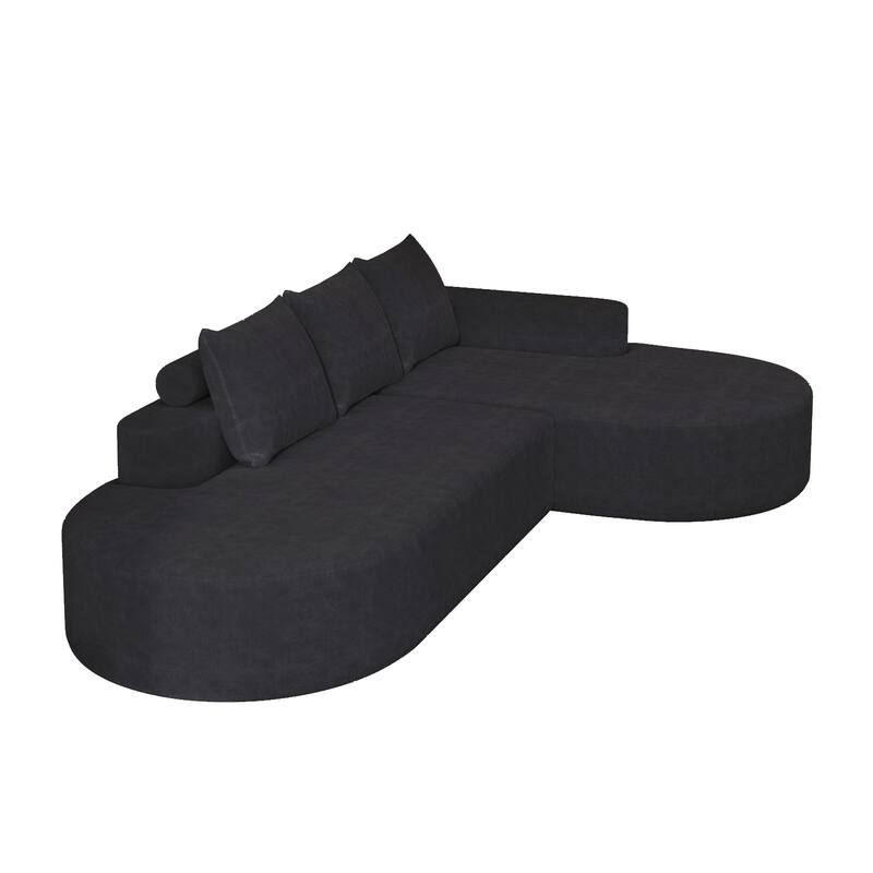 L Shaped Modular Curved Sectional Sofa, Chenille Upholstered 3 Seat Sofa, Corner Sofa with 3 Pillows for Living Room, Bedroom