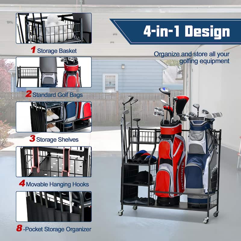 Costway Extra Large Golf Bag Storage Rack for Garage Fits 2 Golf Bags - See Details