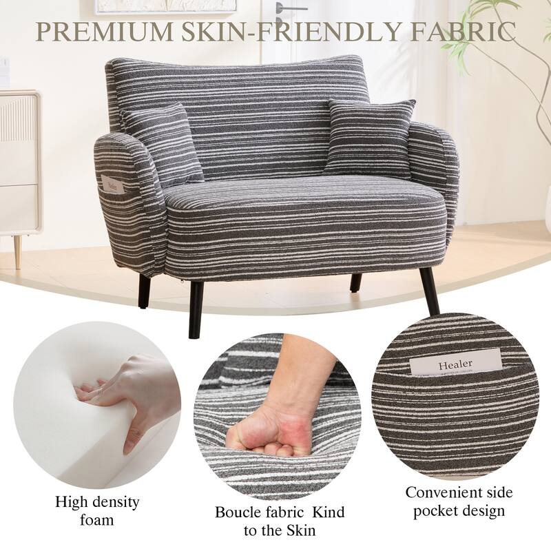 Modern Style 2-seater Sofa with Ultra-Comfortable Armrests, Armrest Pillows, and Storage Pockets, Deep-Seated Sofa