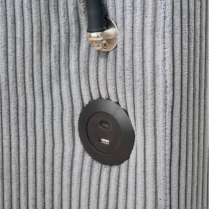 Lounge Chair Indoor Chair with Ottoman, Side Chair Lobby Chair Gray Dressing Chair with Cup Holder & USB Charging Port