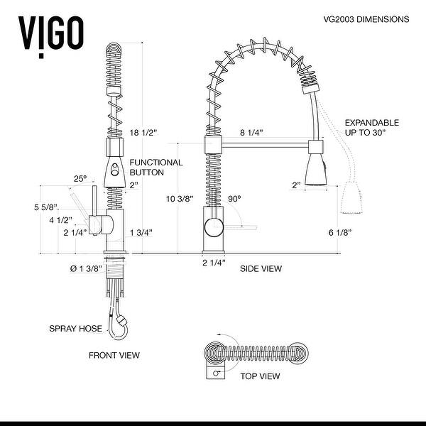 dimension image slide 8 of 10, VIGO Brant Pull-Down Kitchen Faucet