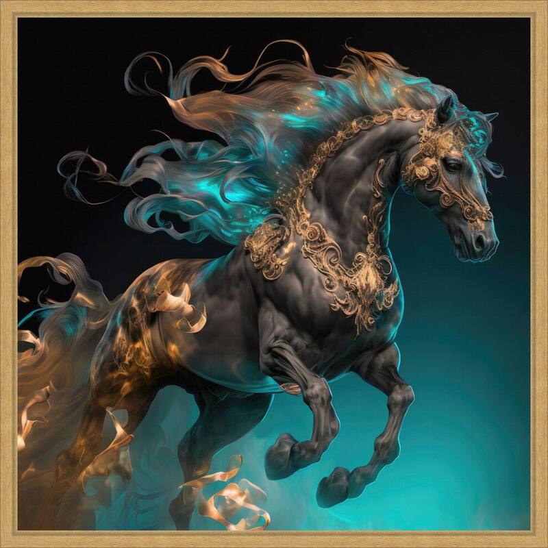 Fiery Stallion by Jake Fouracre Framed Canvas Wall Art Print - Sylvie Bright Gold