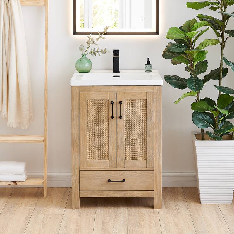 Bondi Bathroom Vanity in Light Brown with White Ceramic Drop-in Sink No Mirror - 24inch