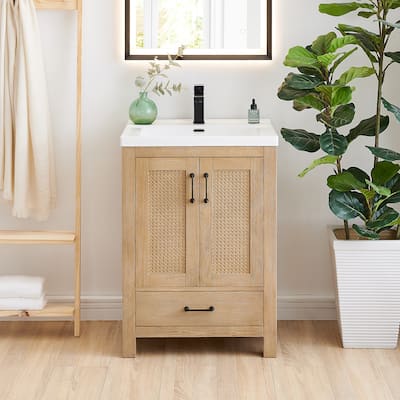 Bondi Bathroom Vanity in Light Brown with White Ceramic Drop-in Sink No Mirror