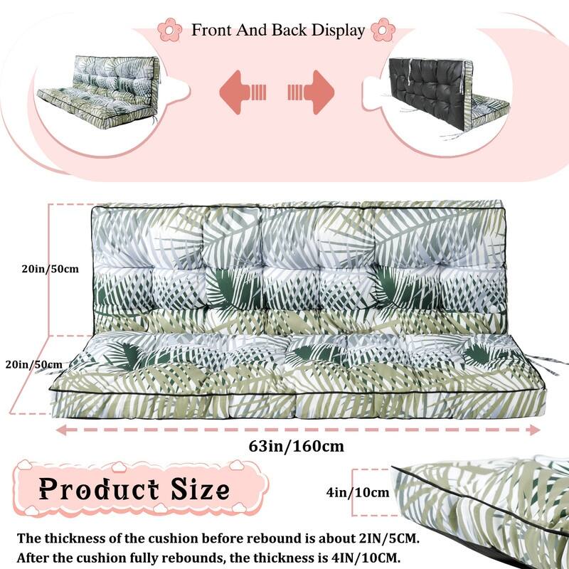 Porch Swing Replacement Cushion, 55in Outdoor Bench Cushions with Backrest Thicken 4"