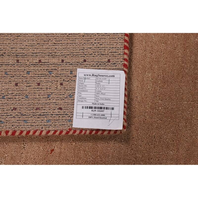 Tribal Gabbeh Oriental Area Rug Hand-Knotted Beige Wool Carpet - 5'2" x 8'2"