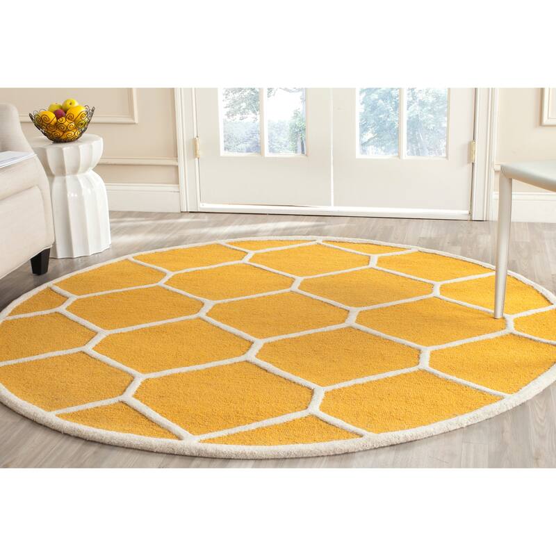 SAFAVIEH Handmade Cambridge Meira Modern Moroccan Wool Rug - 6' Round - Gold/Ivory