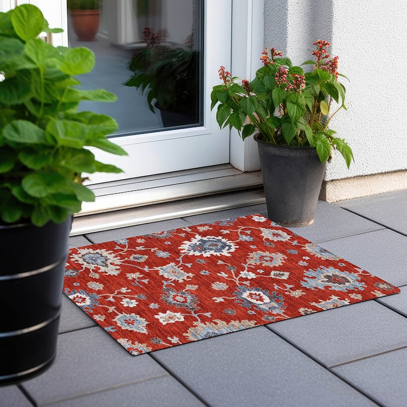 Machine Washable Indoor/ Outdoor Chantille Kashan Traditonal Rug - Red - 1'8" x 2'6"