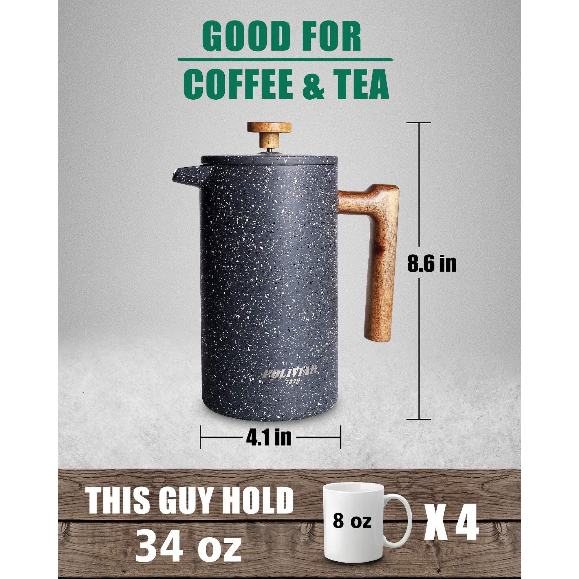 poliviar french press coffee maker coffee press with teak wood handle 34 oz