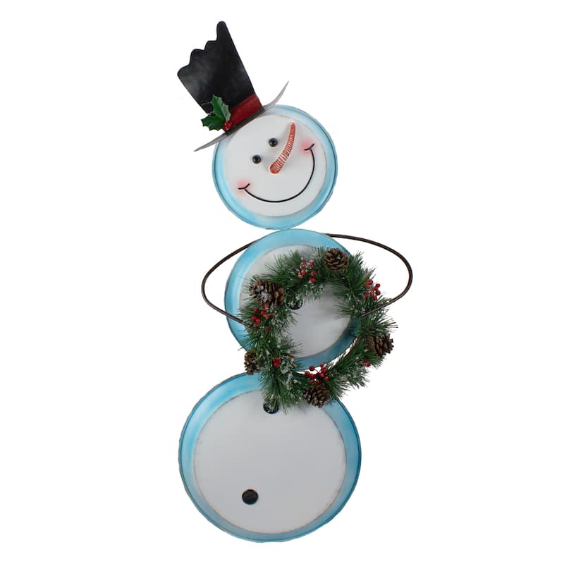 36" White Blue Metal Snowman with Wreath Christmas Floor Decoration