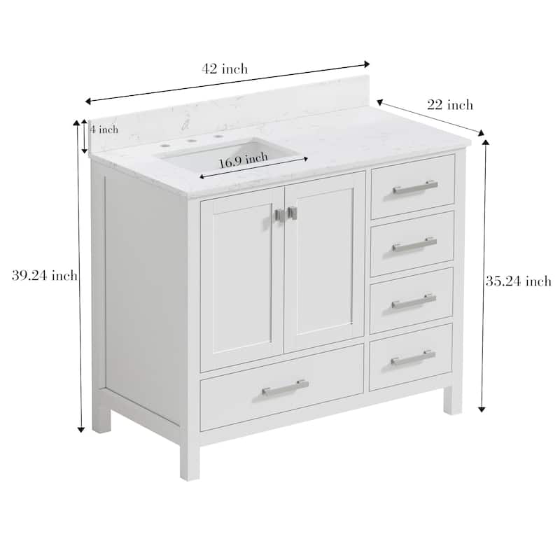 StarrySky 42 inch Undermount Left Sink Bathroom Vanity with Engineered Carrara Marble Top - 42 inch