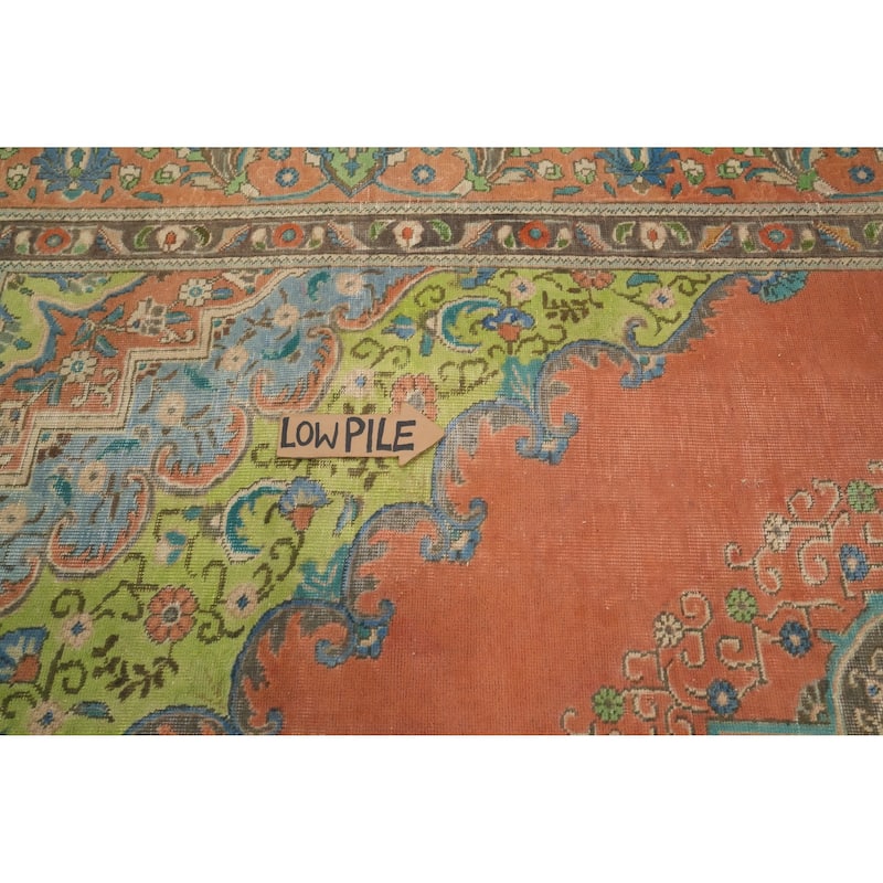 Hand Knotted Oriental 100% Wool Carpet Traditional Floral Oranges & Rust Tabriz Area Rug - 11' 8'' X 9' 5''
