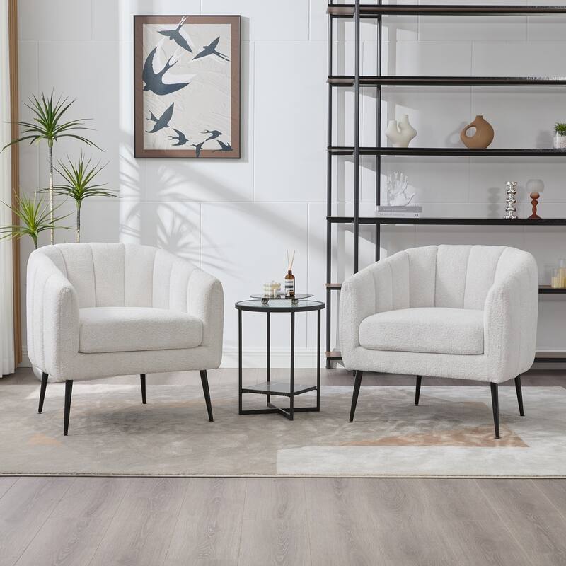 Modern Upholstered Vanity Barrel Accent Chair with Metal Legs, Lounge Chair Single Sofa Round Leisure Armchair