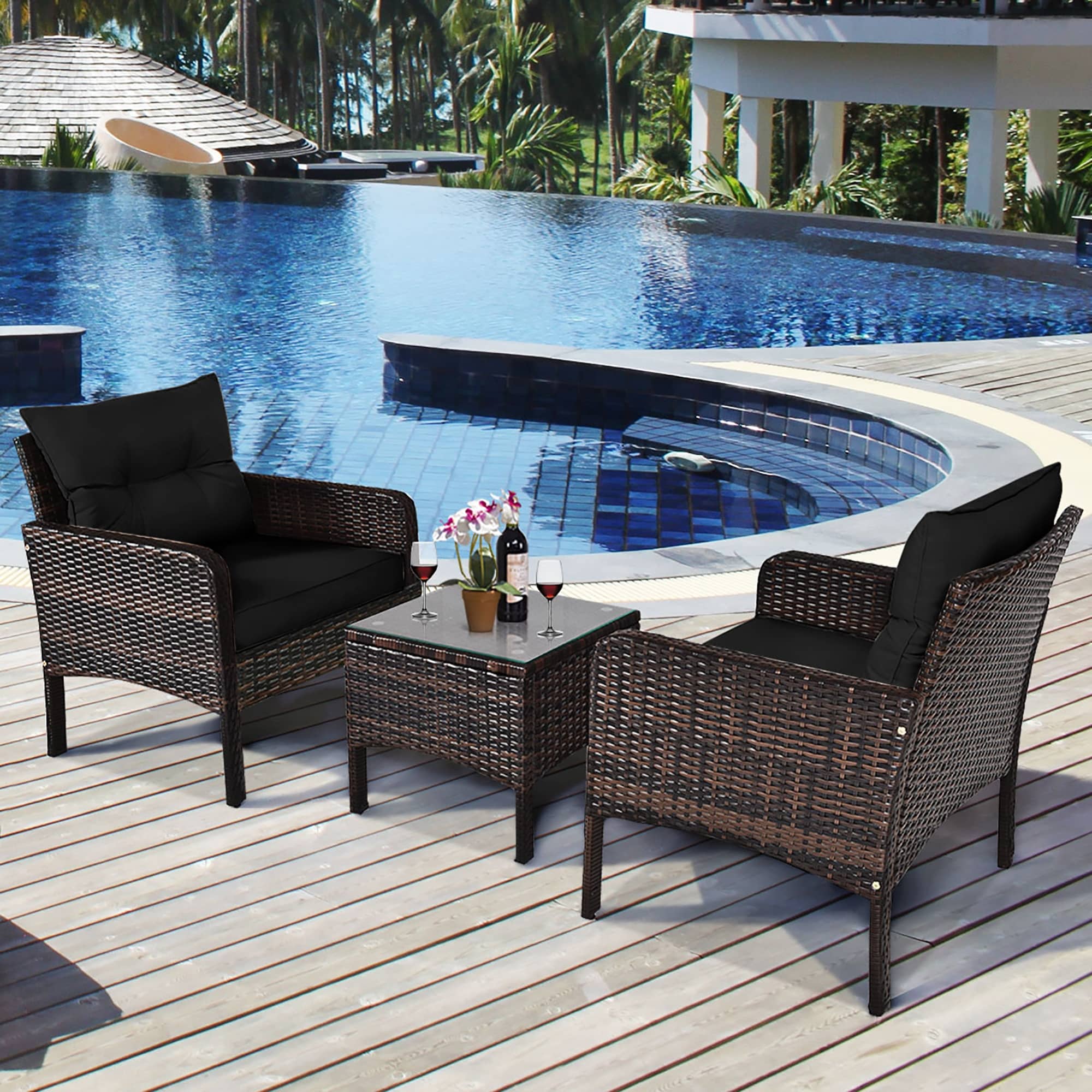 Costway patio rattan conversation deals set