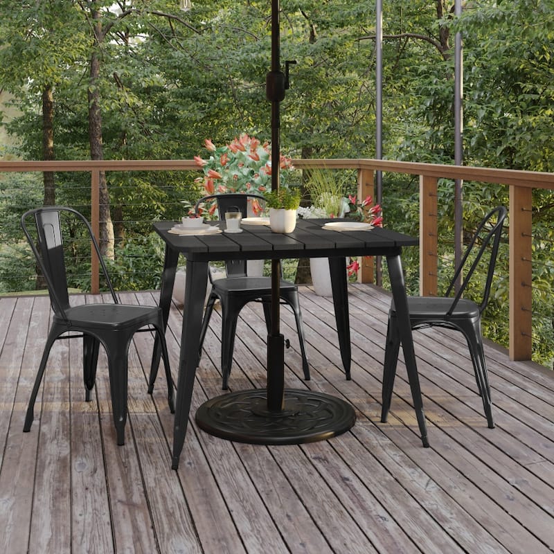 36" SQ Commercial Poly Resin Restaurant Table with Umbrella Hole - 36"W x 36"D x 30"H