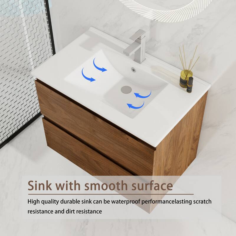 BNK 24"/30"/36'' Single Sink Bathroom Vanity with Two Soft Close Drawers