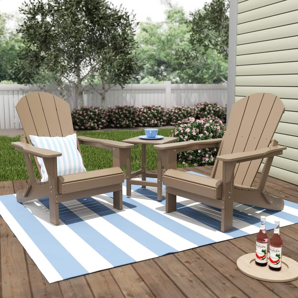 Laguna Hdpe All Weather Outdoor Patio Foldable Adirondack Chairs With Side Table (3-Piece Set)