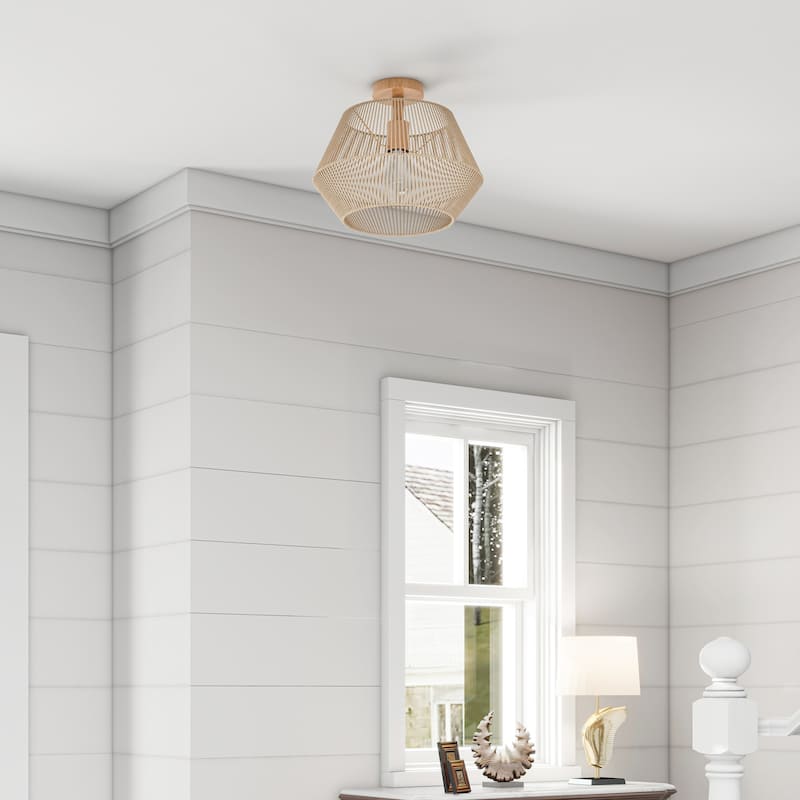 Handwoven Boho Diamond Shade Rattan Pendant Light Fixtures