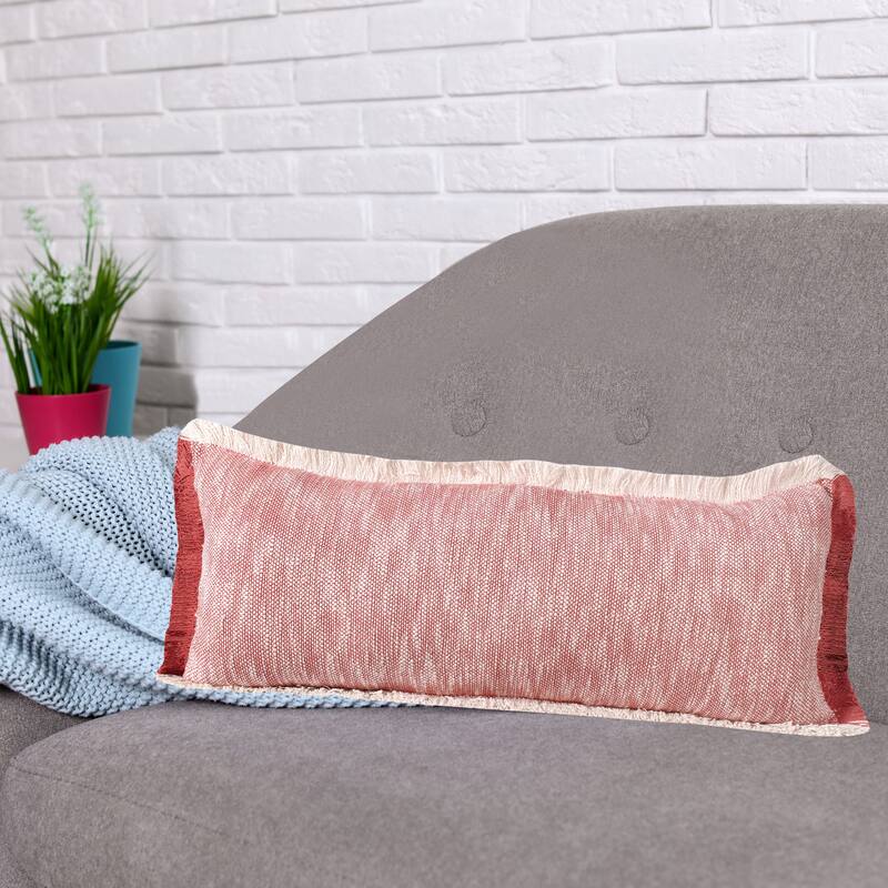 Sevita Two-Tone Cotton Fringe Throw Pillow - 14" x 36" - Polyester - Auburn Red/White