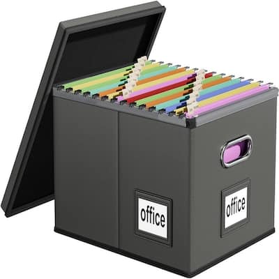 Portable Leather File Organizer Boxes Dark Grey