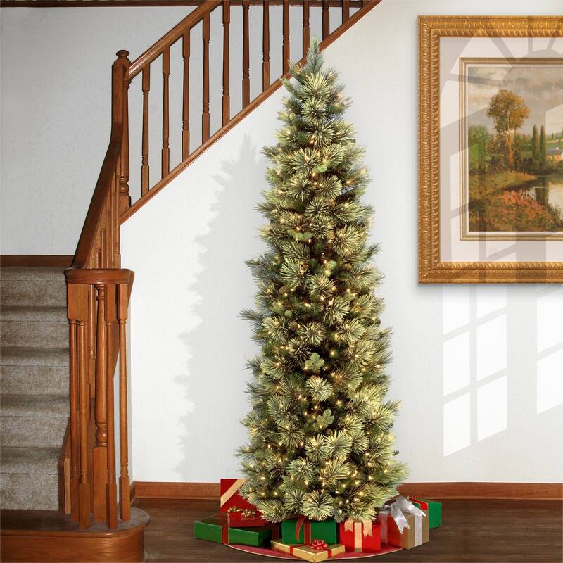 National Tree Company 9 ft. Carolina Pine Slim Tree with Clear Lights - 9 Foot - Green
