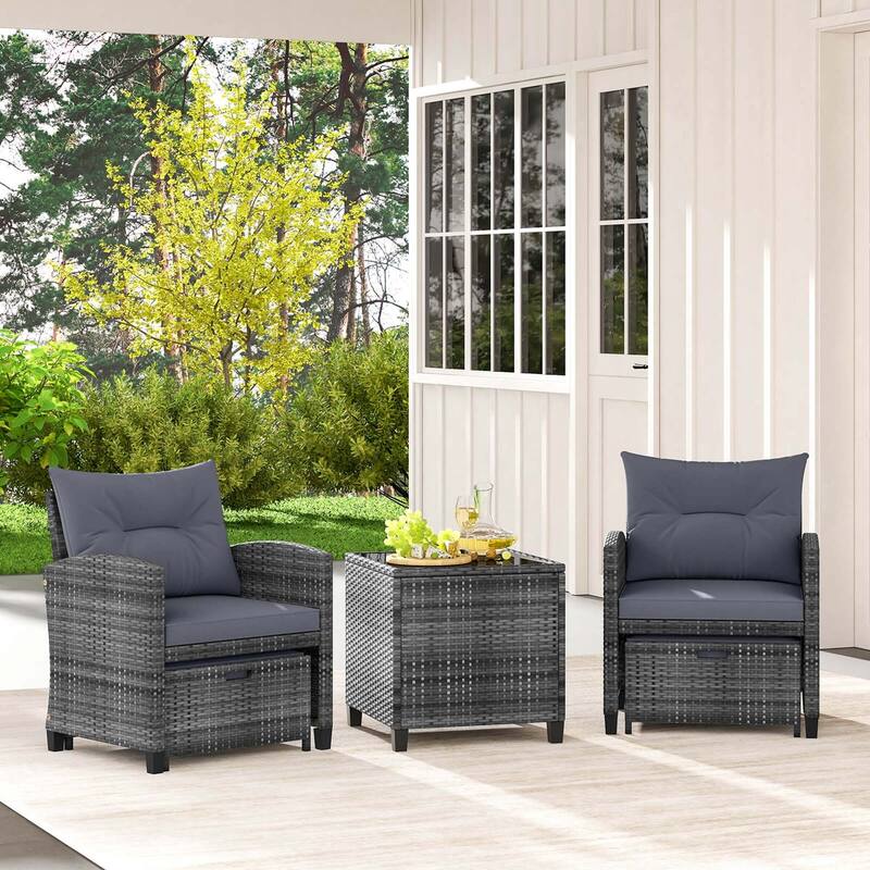 Costway 5 Piece Patio Rattan Furniture with 2 Ottomans & Tempered - See Details
