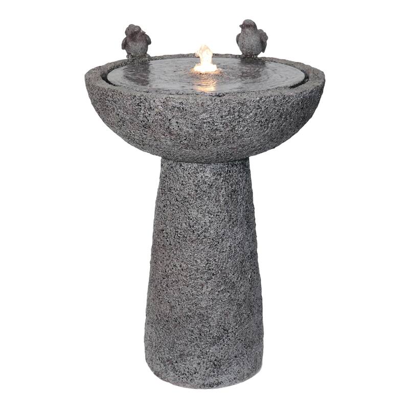 LED Lighted Pedestal Bird Bath Outdoor Garden Water Fountain - 27"