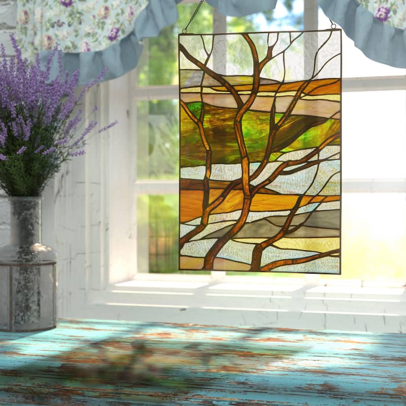 River of Goods Fall Treescape Stained Glass Window Panel - 14" x 0.25" x 20"