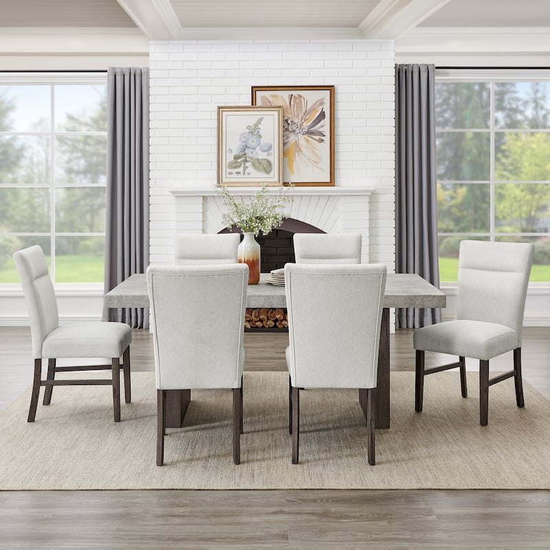 Roundhill Furniture Sorlen Modern 7-Piece Dining Set, 3D Faux Concrete Table with 6 Chairs