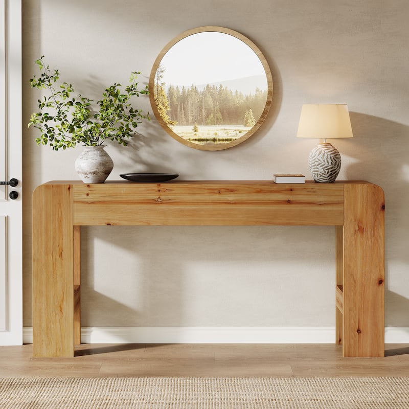 Solid Wood Console Table, 63-Inch Farmhouse Sofa Table Behind Couch
