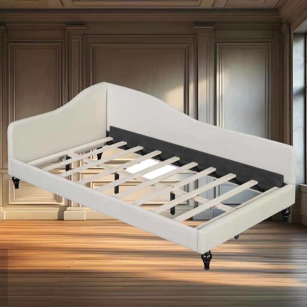 Modern L-Shaped Daybed with Solid Wood Legs, Linen Upholstery, Semi-Enclosed Design, Stylish and Durable