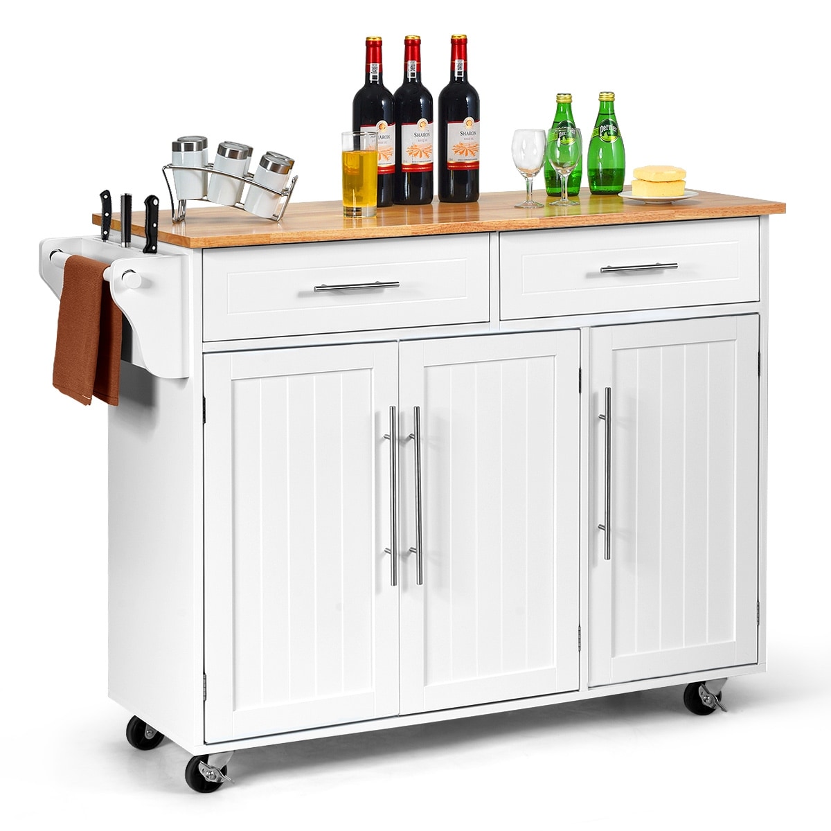 Shop Costway Kitchen Island Trolley Cart Wood Top Rolling Storage