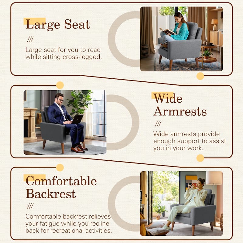 Furniwell Accent Chairs Modern Lounge Chair Mid Century Modern Arm Chair for Living Room and Bedroom