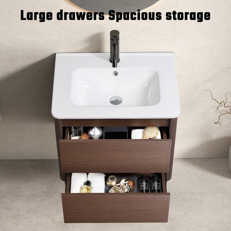 GDFStudio - Nolan Compact Wall-Mounted Bathroom Vanity with Integrated Sink and Functional Drawer Storage