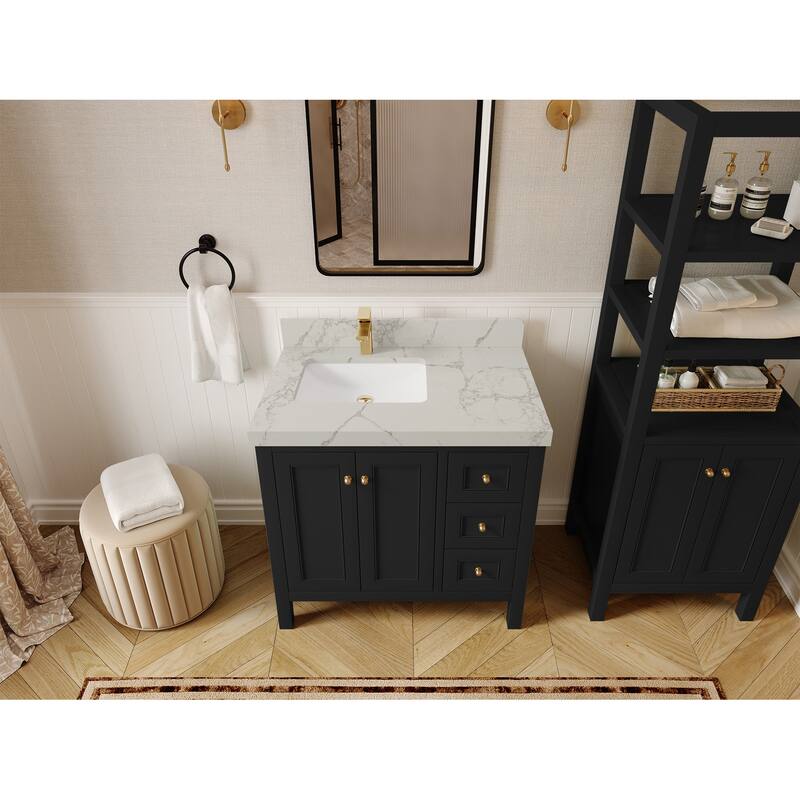Willow Collections 36 in. W x 22 in. D Nashville Left Offset Sink Bathroom Vanity with Countertop - 2”Venatino - Black